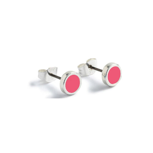 Carrie Elspeth Round Silver Stud Earrings - Hot Pink