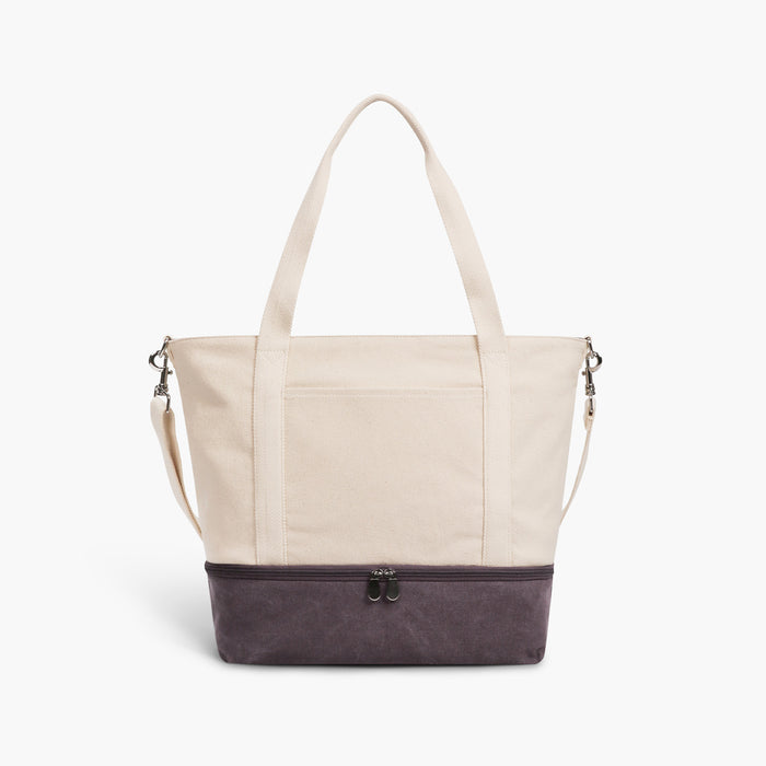 Front view of the Catalina Deluxe Tote in thistle colorblock