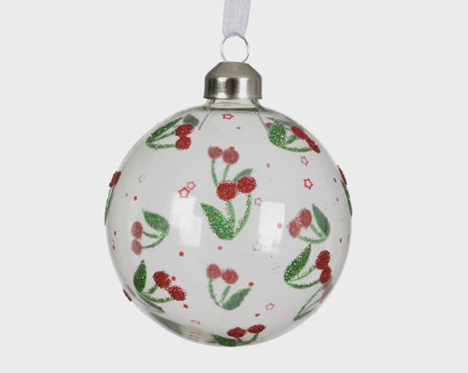 Cherry Clear Glass Bauble - 8cm