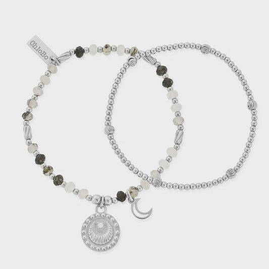 Chlobo Rising Woman Black Rutilated Quartz Set of 2 Bracelets - Silver