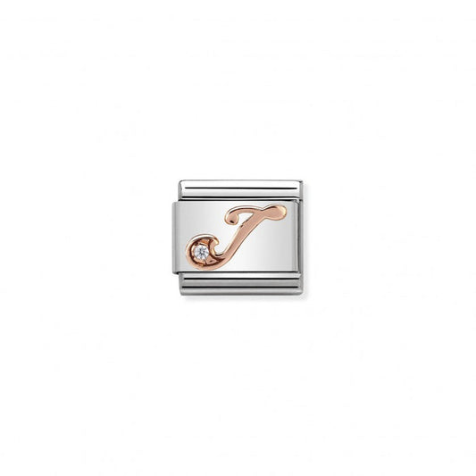 Classic Link 9K Rose Gold and Cubic Zirconia Letter J Charm