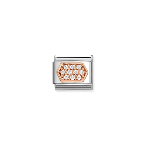 Classic Link Pave 9k Rose Gold and Cubic Zirconia Hexagon with White Cubic Zirconia Charm
