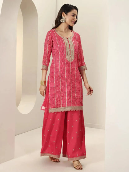 Coral Pink Bandhani Kurta Set