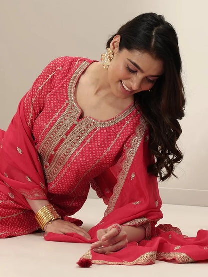 Coral Pink Bandhani Kurta Set