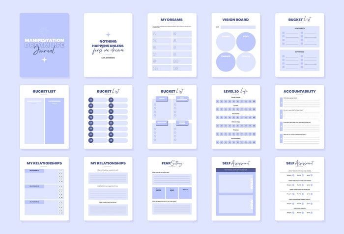 Ladystrategist Cornflower Blue Manifestation Dream Life Book Canva Template Printable and Editable instagram canva templates social media templates etsy free canva templates