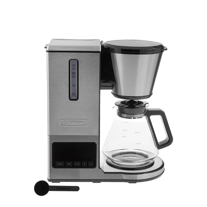 Front catalog view of Cuisinart PurePrecision coffee brewer with empty glass carafe and a black coffee scoop.