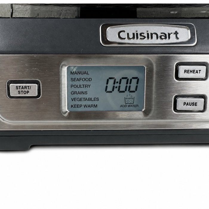 Close-up of Cuisinart STM-1000FR controls and 0:00 display, with visible surface marks; background changed to white.