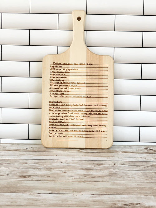Custom Engraved Handwritten Recipe Paddle Cutting Board