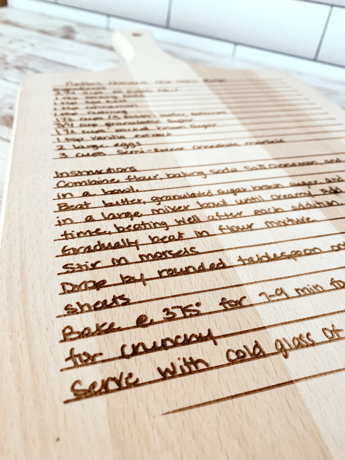 Custom Engraved Handwritten Recipe Paddle Cutting Board