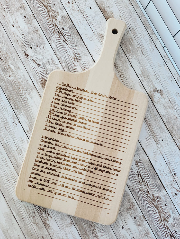 Custom Engraved Handwritten Recipe Paddle Cutting Board