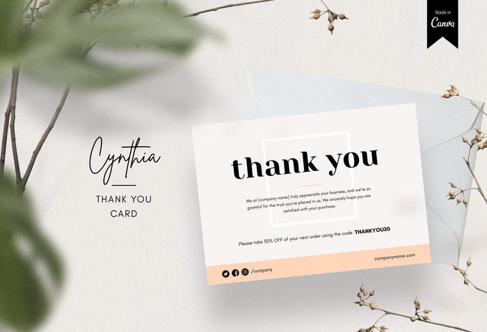 Ladystrategist Cynthia Printable Thank You Card Packaging Insert Note Canva Template instagram canva templates social media templates etsy free canva templates