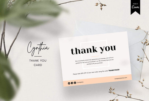 Ladystrategist Cynthia Printable Thank You Card Packaging Insert Note Canva Template instagram canva templates social media templates etsy free canva templates