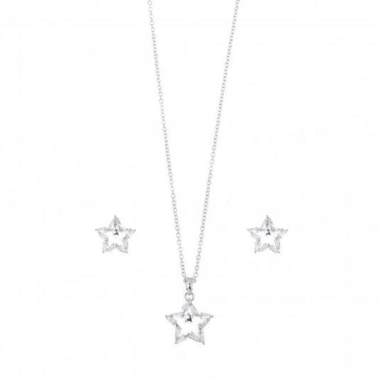 CZ Star Necklace & Earring Set - Silver