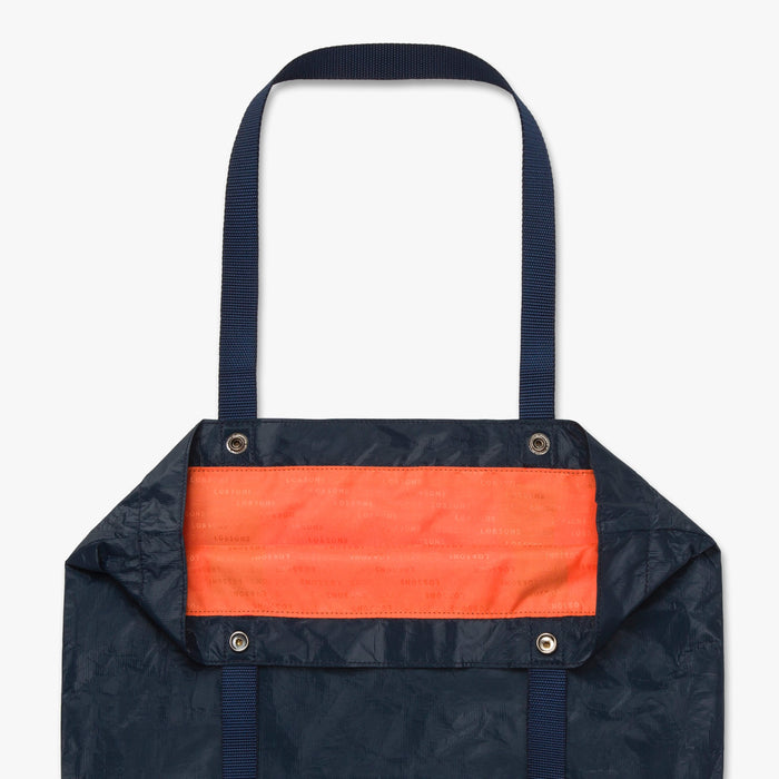 Interior pouch with buttons - The Del Mar Packable Tote Small - Navy - Lo & Sons