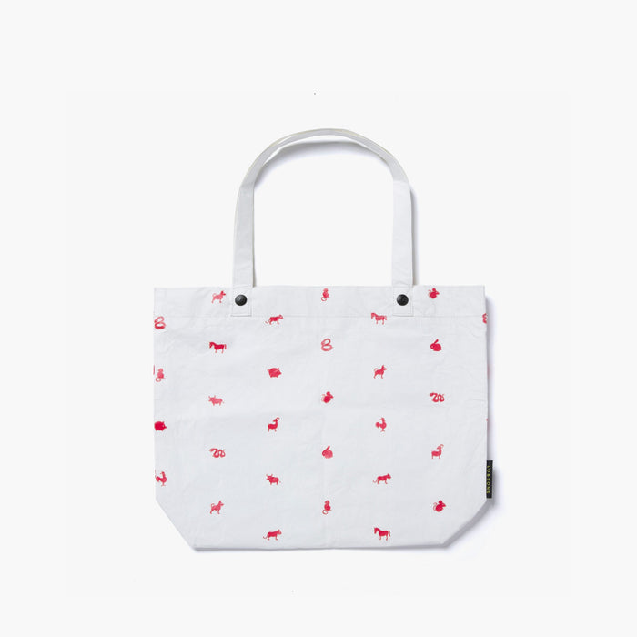 Front - The Del Mar Packable Tote Small - White Zodiac Emoji - Lo & Sons