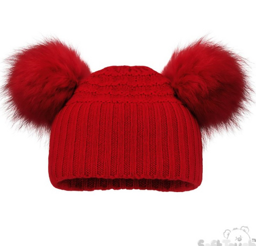 Deluxe Baby Red Checked/Striped Hat w/Pom Poms (NB-12m) (PK6) H670-R