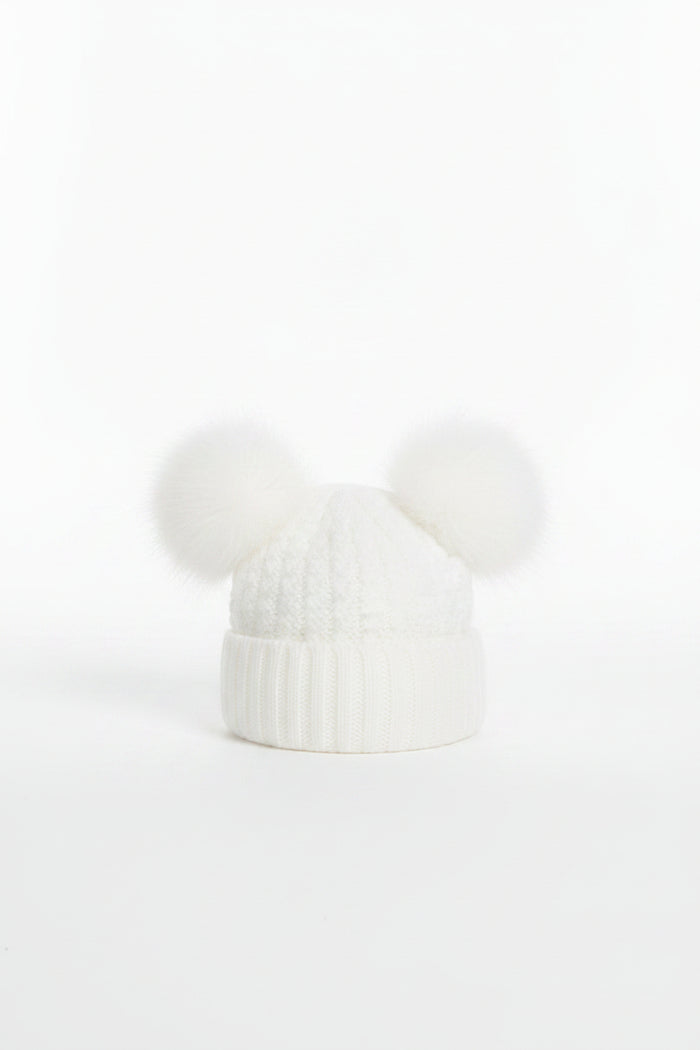 Deluxe White Checked/Striped Hat w/Pom Poms (2-5yrs) (PK6) H674-W