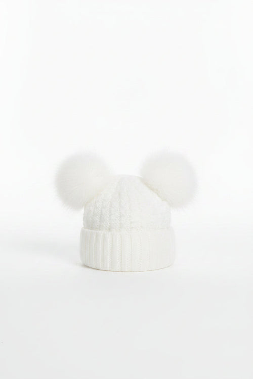 Deluxe White Checked/Striped Hat w/Pom Poms (2-5yrs) (PK6) H674-W