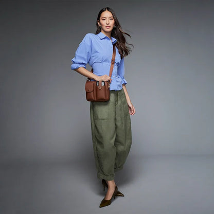 Dillon Dual Pocket Crossbody Bag - Cognac/Gold