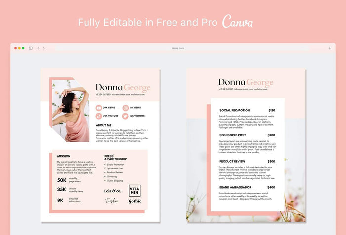Ladystrategist Donna George Media Kit Canva Template for Influencers instagram canva templates social media templates etsy free canva templates