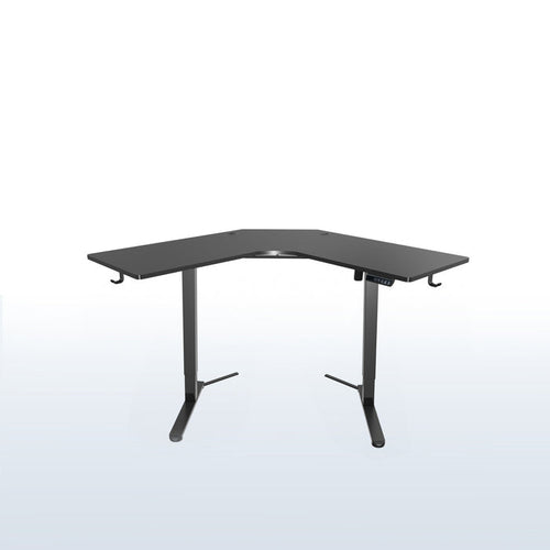 Heavy-duty electric height adjustable corner desk workstation for active sit or stand efficient workspace.