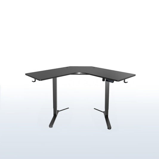 Heavy-duty electric height adjustable corner desk workstation for active sit or stand efficient workspace.