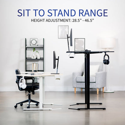 Heavy-duty electric height adjustable corner desk workstation for active sit or stand efficient workspace.