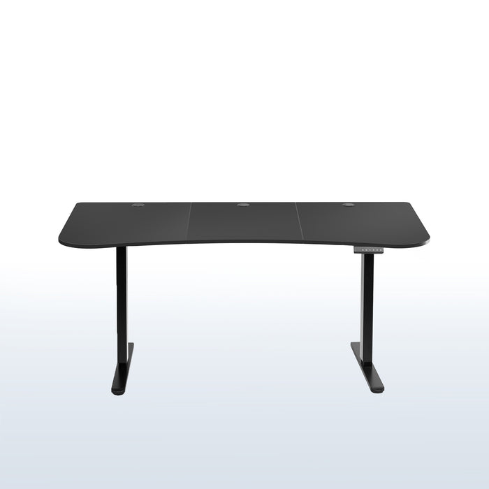 Heavy-duty electric sit to stand height adjustable ergonomic desk workstation with programmable memory controller for convenient productive workspace.