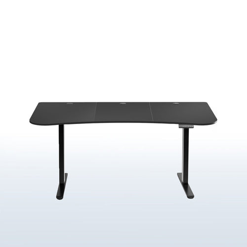 Heavy-duty electric sit to stand height adjustable ergonomic desk workstation with programmable memory controller for convenient productive workspace.