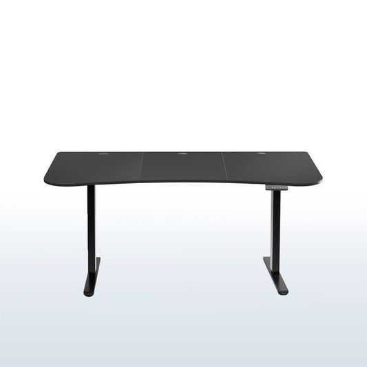 Heavy-duty electric sit to stand height adjustable ergonomic desk workstation with programmable memory controller for convenient productive workspace.