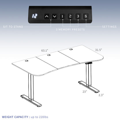 Heavy-duty electric sit to stand height adjustable ergonomic desk workstation with programmable memory controller for convenient productive workspace.