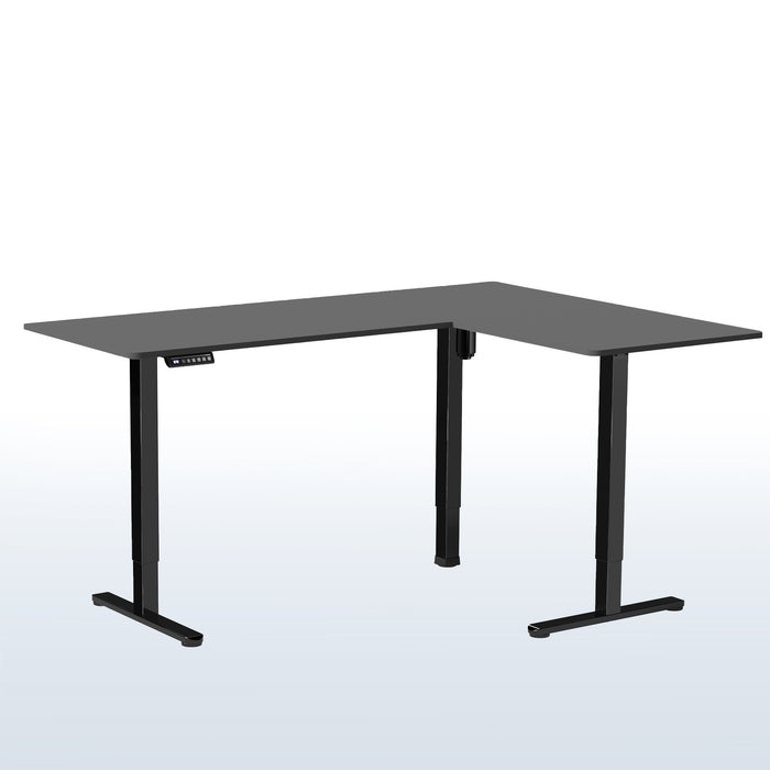 Electric heavy-duty corner desk workstation for modern office workspaces.