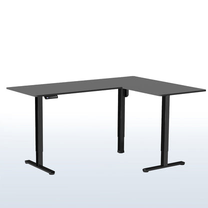 Electric heavy-duty corner desk workstation for modern office workspaces.