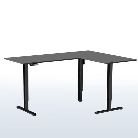 Electric heavy-duty corner desk workstation for modern office workspaces.