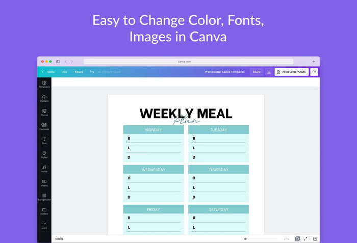 Ladystrategist Egg Blue Weekly Meal Planner Printable and Editable Canva Template instagram canva templates social media templates etsy free canva templates