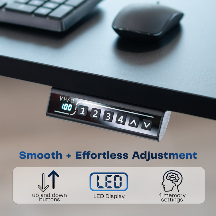 Sturdy ergonomic sit or stand desk frame for active workstation with adjustable height using smart control panel.