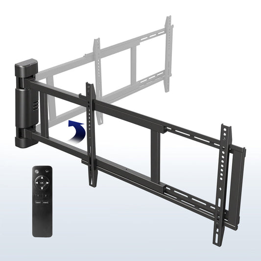 Electric Swing Wall Mount for 32” to 75” TVs on a blue and white gradient background