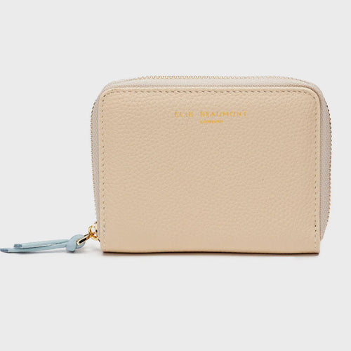 Elie Beaumont Zipper Purse - Stone / Light Blue