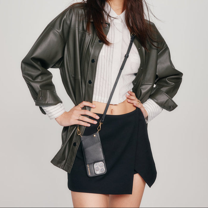 Emma Pebble Leather Adjustable Strap - Black/Gold