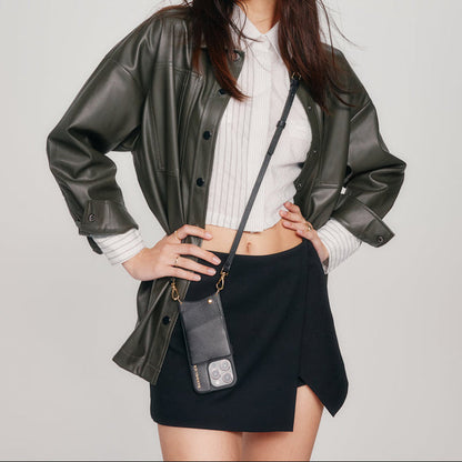 Emma Pebble Leather Adjustable Strap - Black/Gold