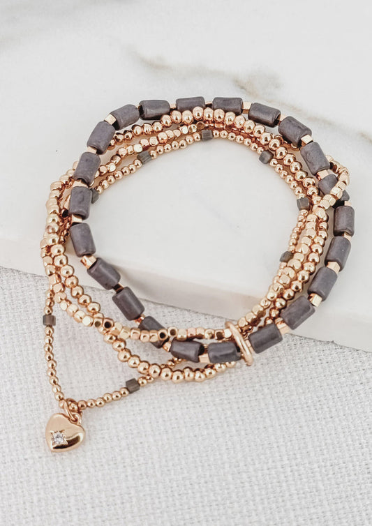 Envy Gold & Grey Delicate Layer Bracelet With Heart Charm