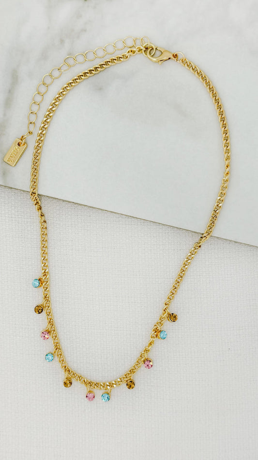 Envy Short Gold Necklace With Multicolour Crystals