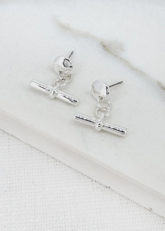 Envy Silver T-bar Dropper Earrings