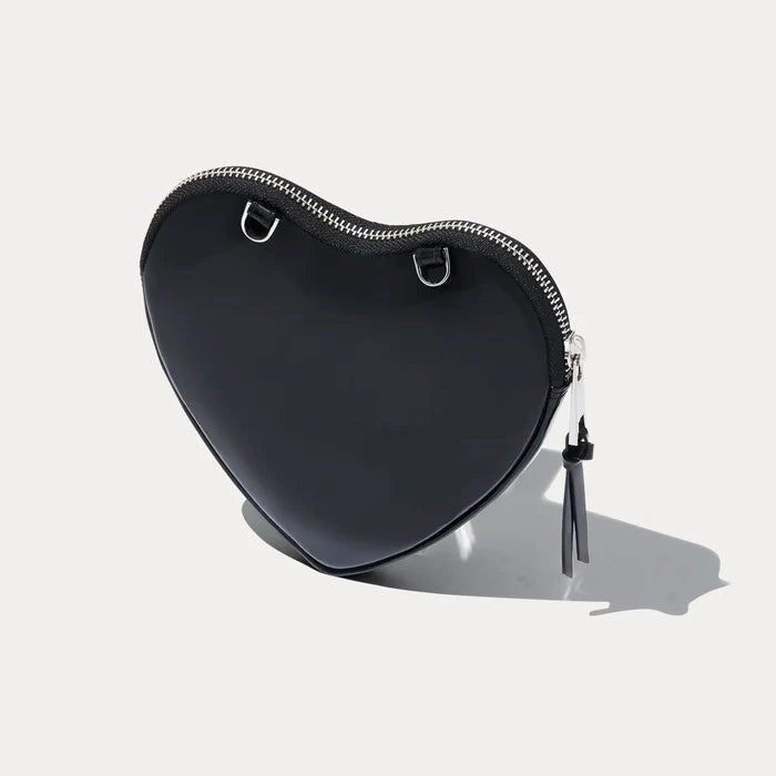 Expanded Heart Pouch - Black Patent/Silver