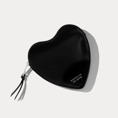 Expanded Heart Pouch - Black Patent/Silver