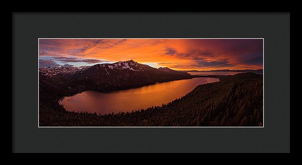 Fallen Leaf Lake Sunset Aerial By Brad Scott - Framed Print
