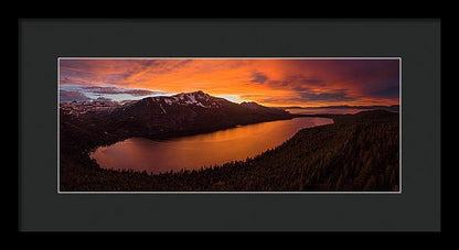 Fallen Leaf Lake Sunset Aerial By Brad Scott - Framed Print