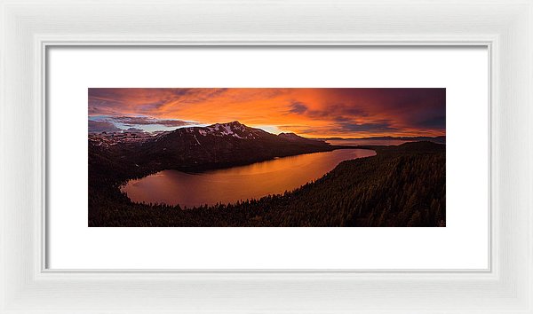 Fallen Leaf Lake Sunset Aerial By Brad Scott - Framed Print
