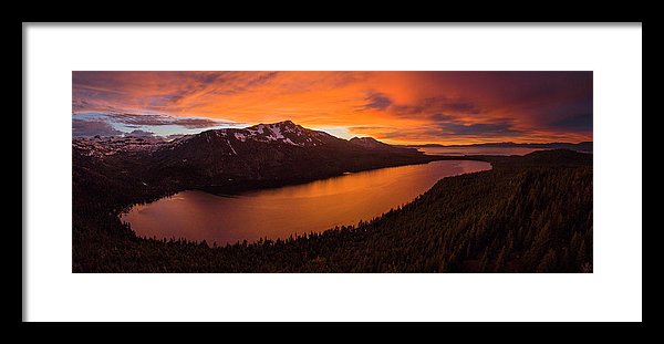 Fallen Leaf Lake Sunset Aerial By Brad Scott - Framed Print