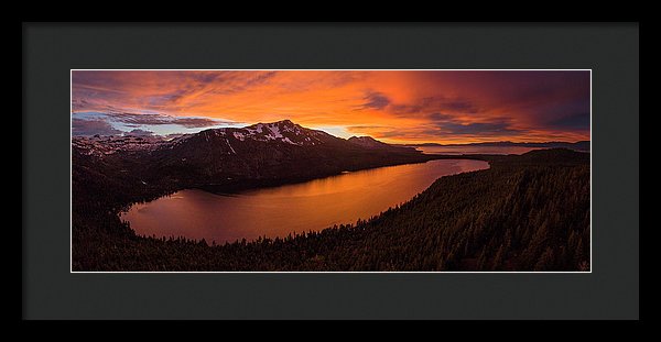 Fallen Leaf Lake Sunset Aerial By Brad Scott - Framed Print